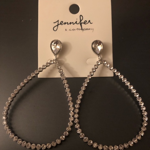 Large Rhinestone Teardrop Hoops - Picture 3 of 5